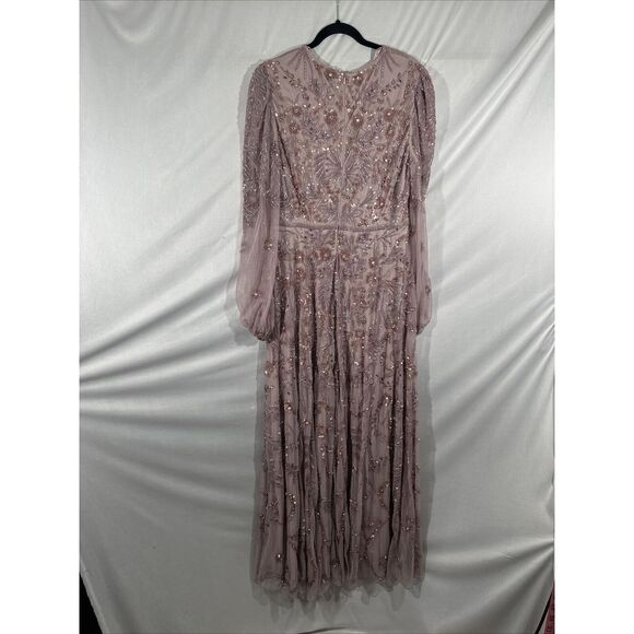 NEW MAC DUGGAL [‎ 12 ] 93930 Puff Sleeve Embellished A Line Gown Heather Purple - Picture 14 of 16